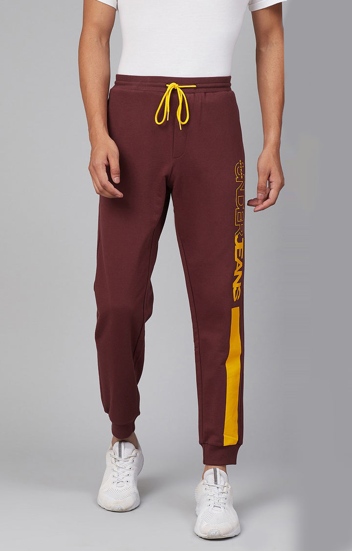 Maroon Cotton Blend Solid Trackpants- UnderJeans by Spykar