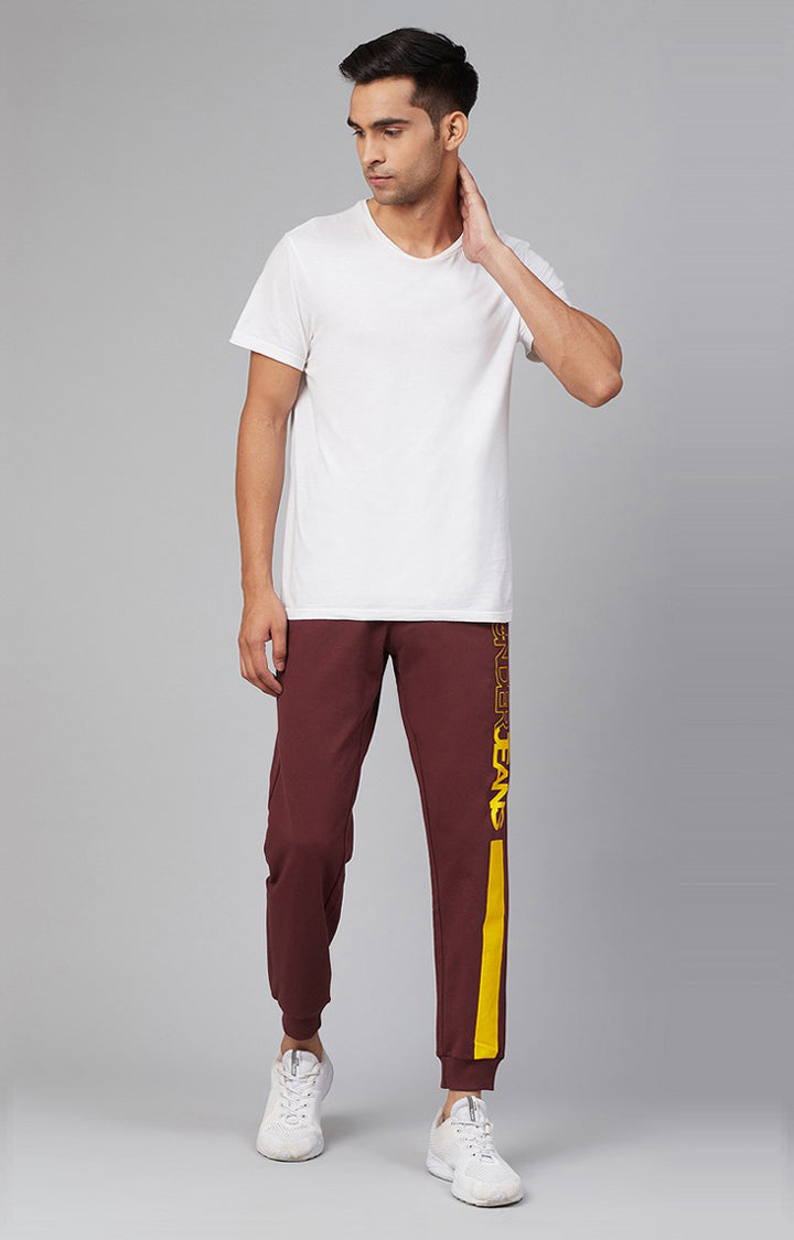Maroon Cotton Blend Solid Trackpants- UnderJeans by Spykar