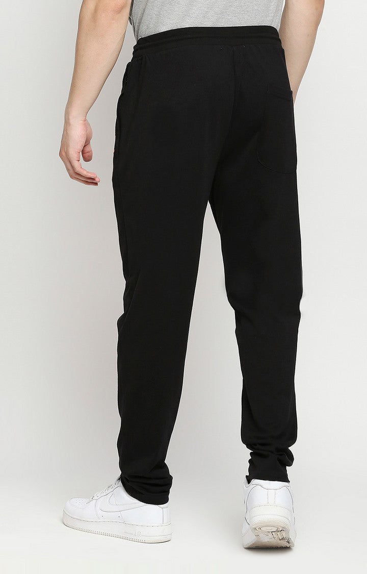 Men Premium Cotton Blend Knitted Black Trackpant- UnderJeans by Spykar