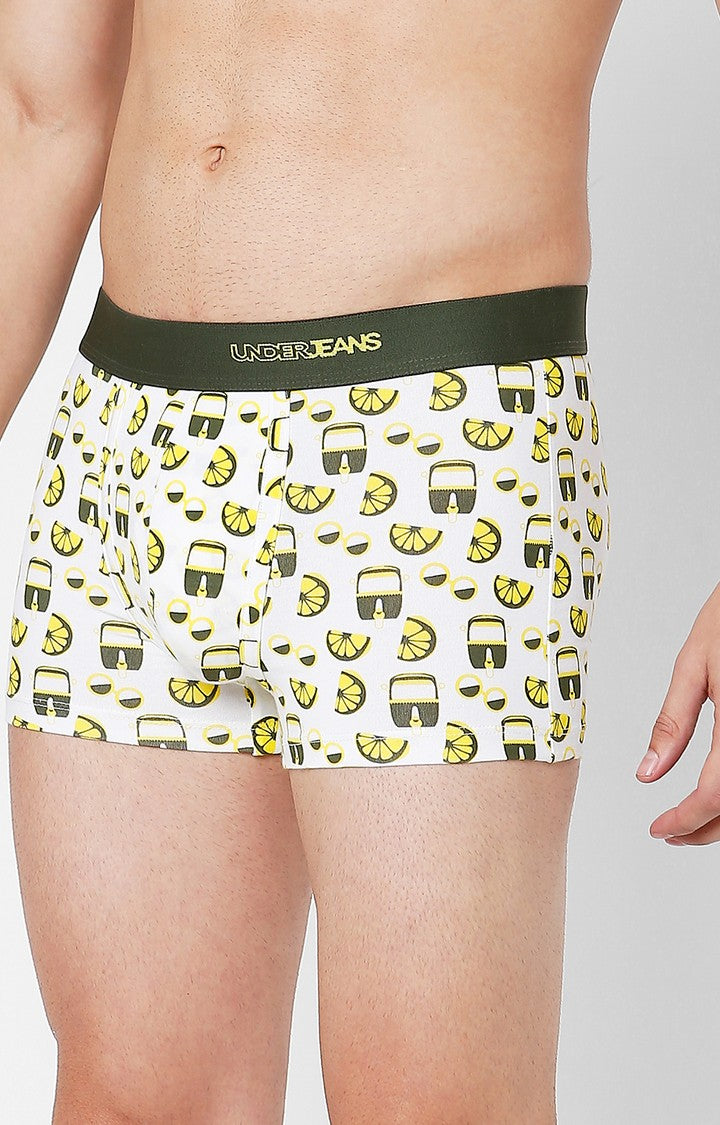 Men Premium Olive Cotton Blend Printed Trunk- UnderJeans by Spykar