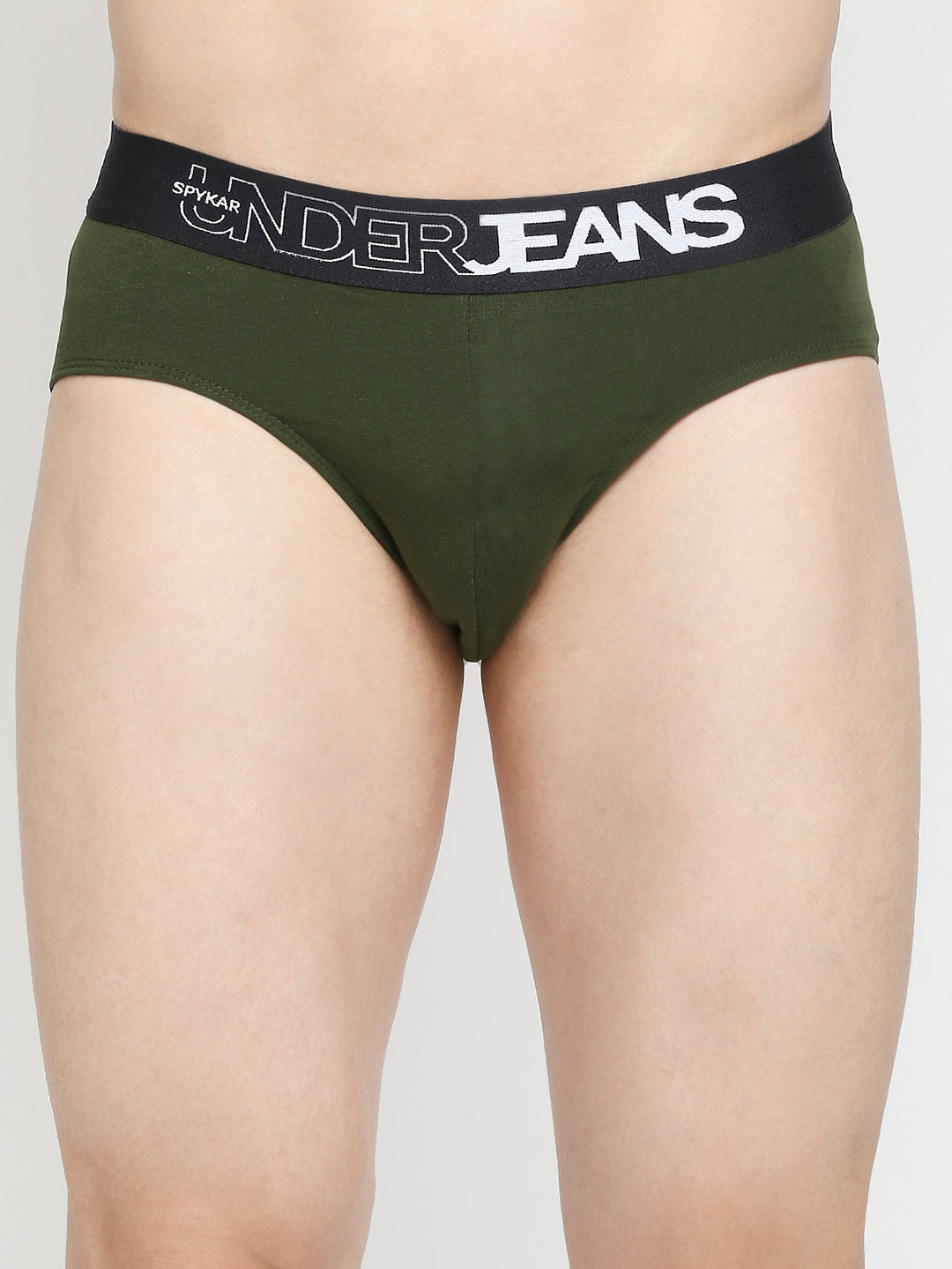 Men Premium Olive & Black Cotton Blend Brief - Pack Of 2- UnderJeans by Spykar