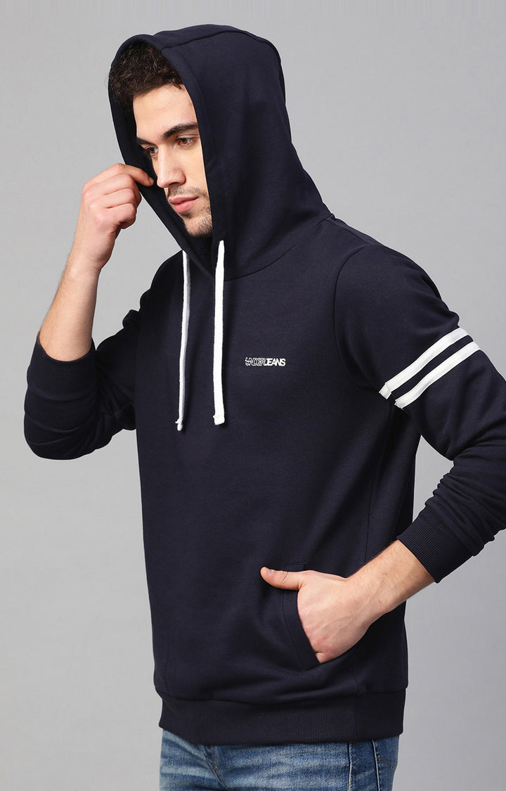 Navy Cotton Solid Hooded Sweatshirts- UnderJeans by Spykar