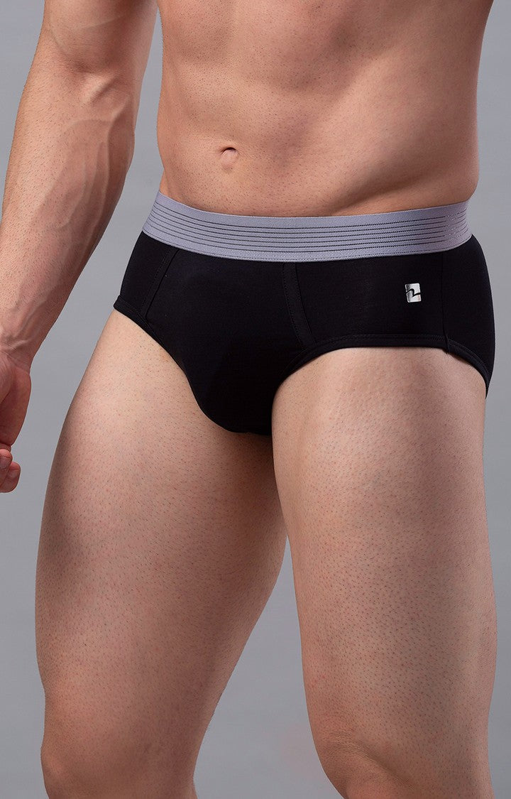 Men Premium Black-Grey Cotton Blend Brief- UnderJeans by Spykar
