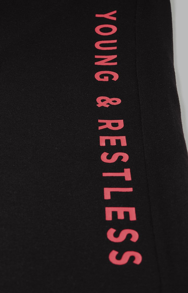 Black Cotton Blend Solid Trackpants- UnderJeans by Spykar