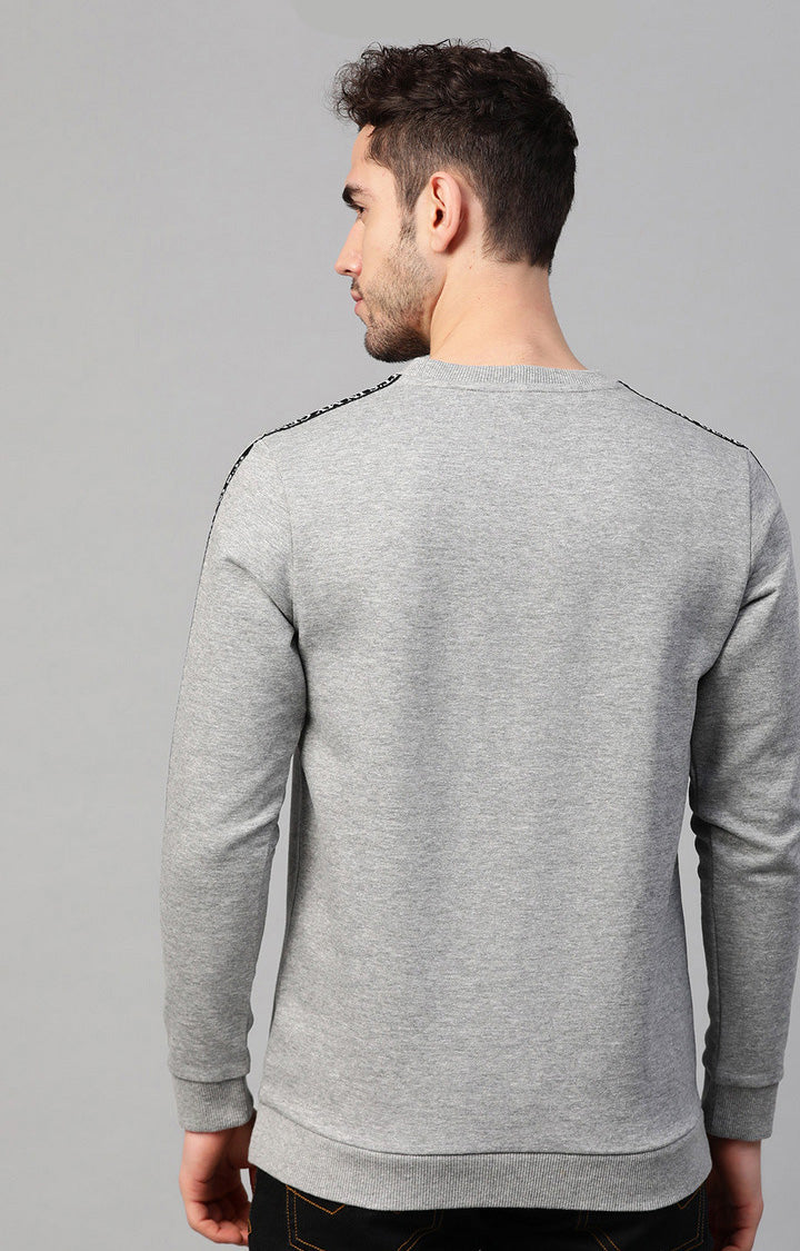 Grey Melange Cotton Solid Round Neck Sweatshirts- UnderJeans by Spykar