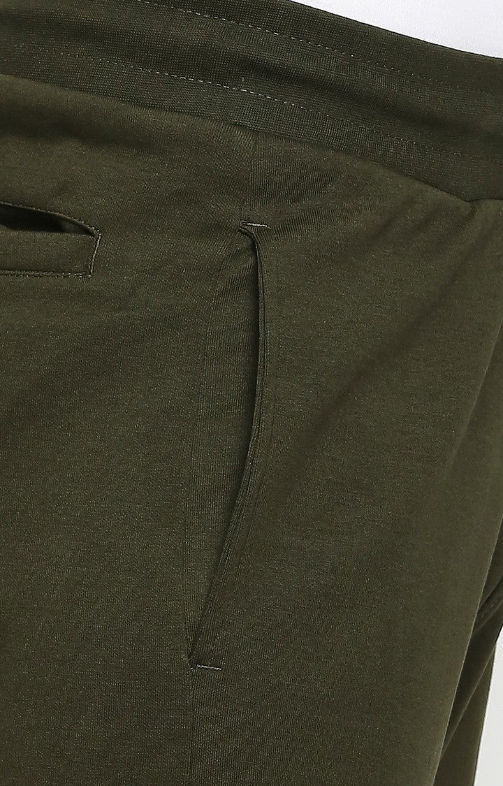 Men Premium Cotton Blend Knitted Rifle Green Trackpant- UnderJeans by Spykar