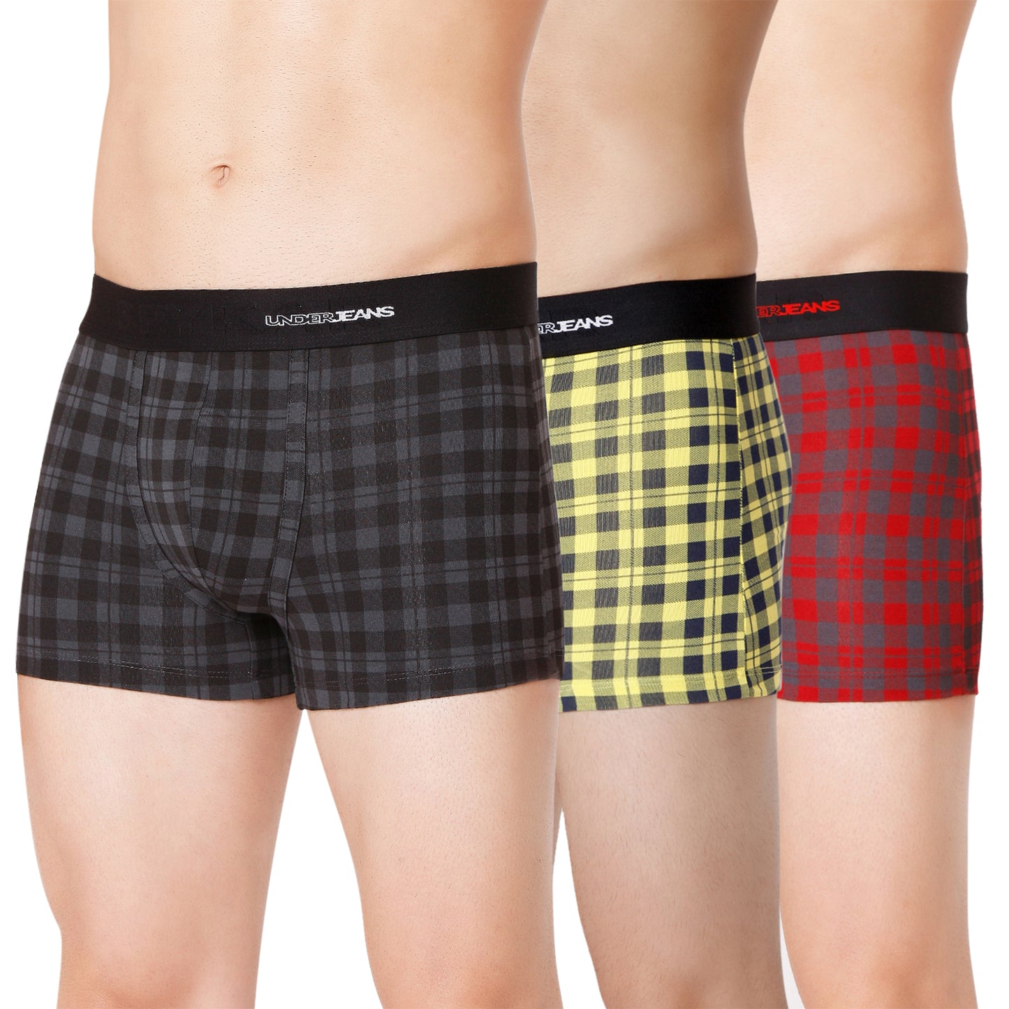 Men Premium Black Yellow Maroon Cotton Blend Trunk (Pack of 3)- UnderJeans by Spykar