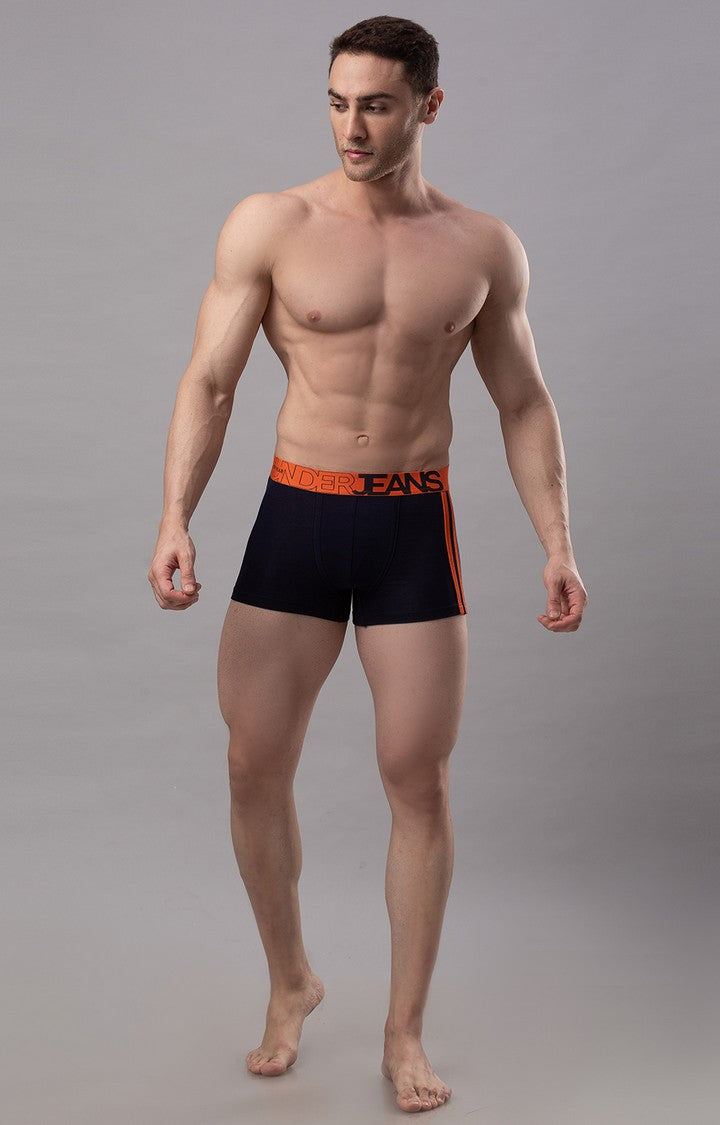Men Premium Navy-Orange Cotton Blend Trunk- UnderJeans by Spykar
