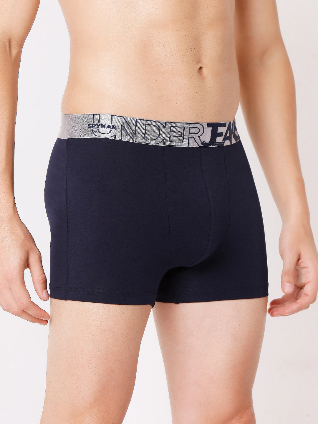 Men Premium Navy & White Cotton Blend Trunk (Pack of 2)- UnderJeans by Spykar