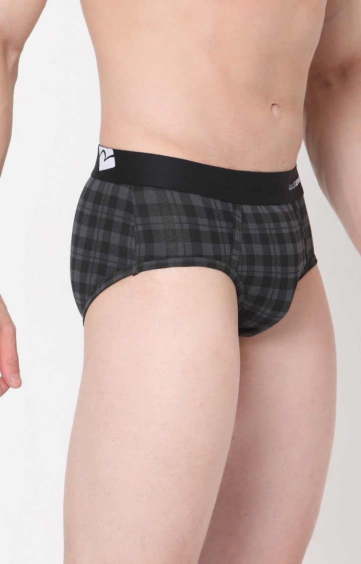 Men Premium Cotton Blend Black-Check Brief- UnderJeans by Spykar