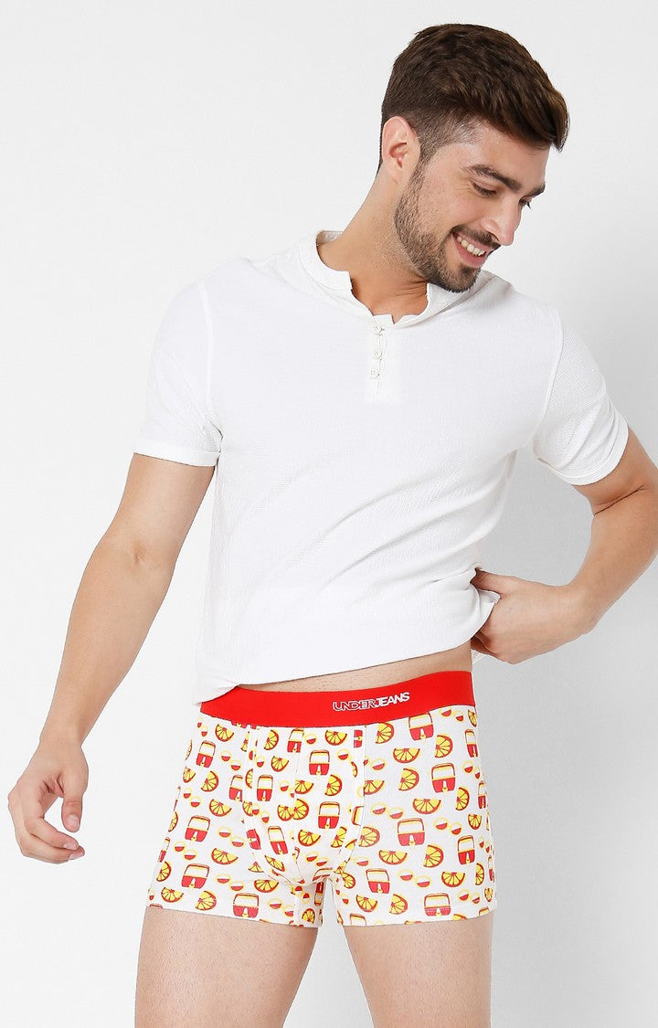 Underjeans by Spykar Men Premium Red Cotton Blend Printed Trunk