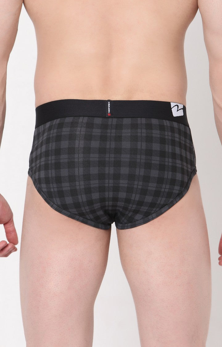 Men Premium Cotton Blend Black-Check Brief- UnderJeans by Spykar