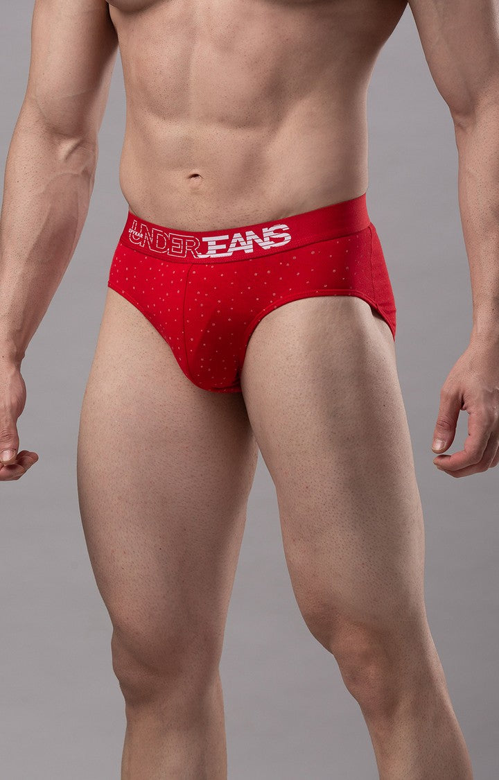 Men Premium Cotton Blend Red Brief - (Pack of 2)- UnderJeans by Spykar