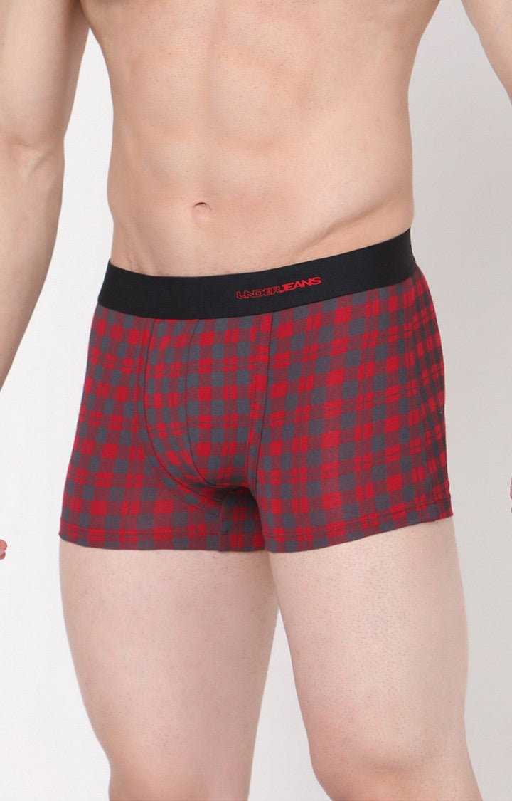 Maroon-Check Cotton Trunk for Men Premium- UnderJeans by Spykar