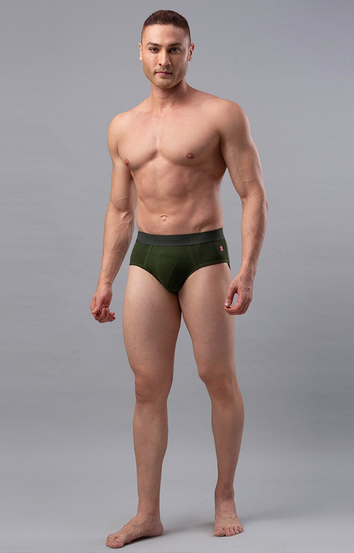 Olive Cotton Brief for Men Premium- UnderJeans by Spykar
