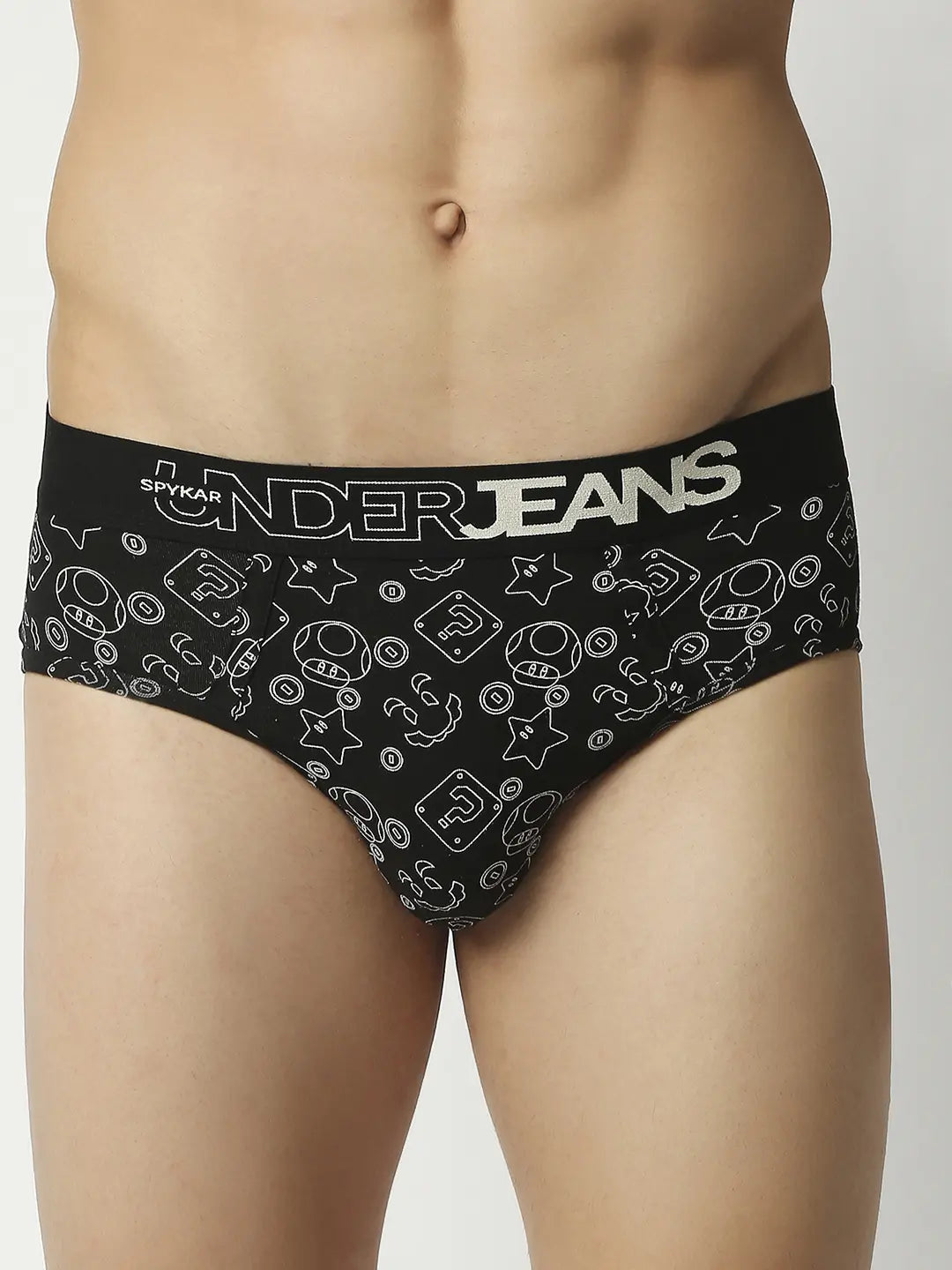 Men Premium Assorted Cotton Blend Printed Brief - Pack Of 3- Underjeans by Spykar