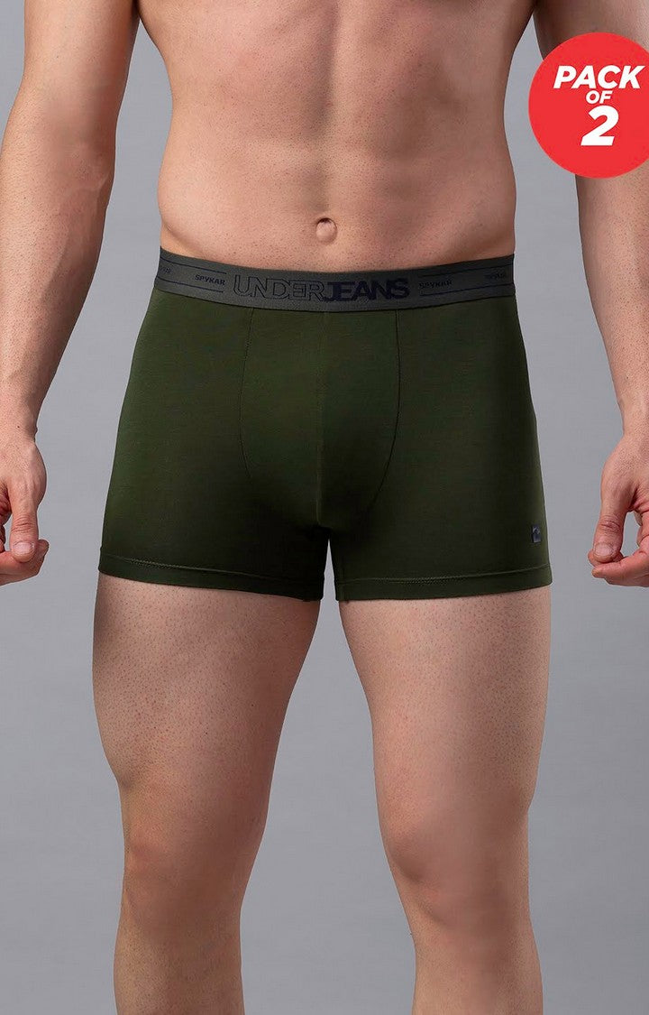Men Premium Cotton Blend Olive Trunk - (Pack of 2)- UnderJeans by Spykar
