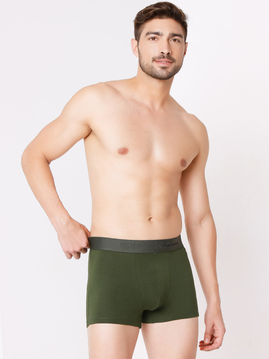 Men Premium Olive & White Cotton Blend Trunk (Pack of 2)- UnderJeans by Spykar