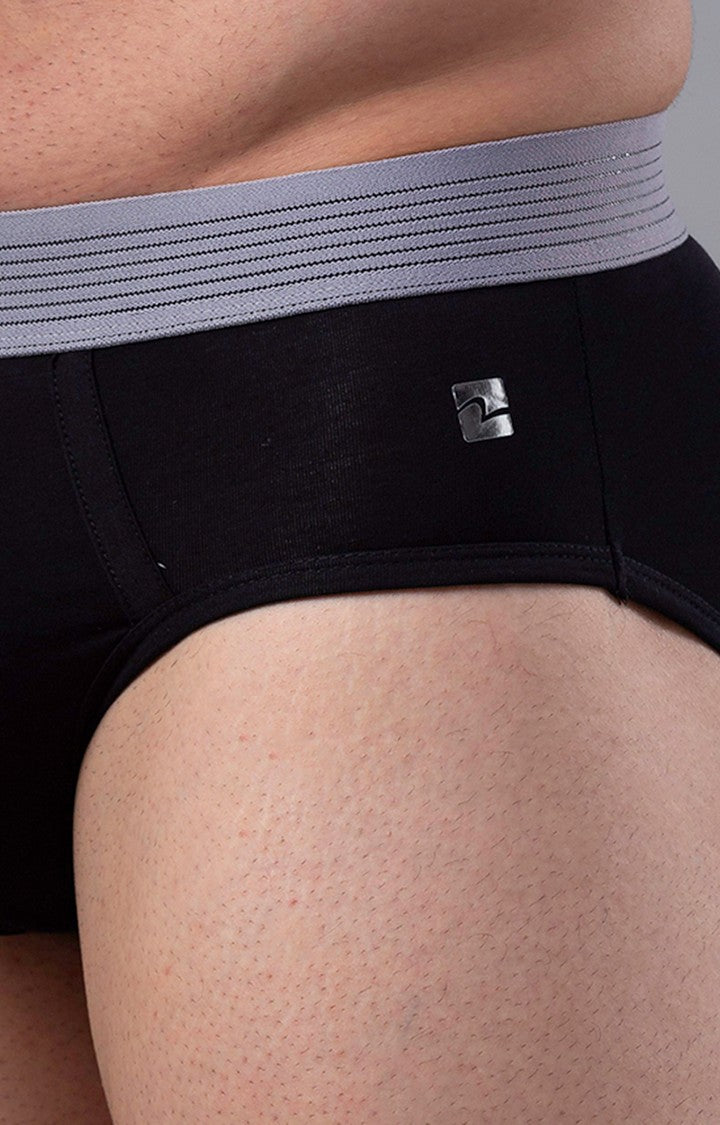 Men Premium Cotton Blend Black-Grey Brief - (Pack of 2)- UnderJeans by Spykar