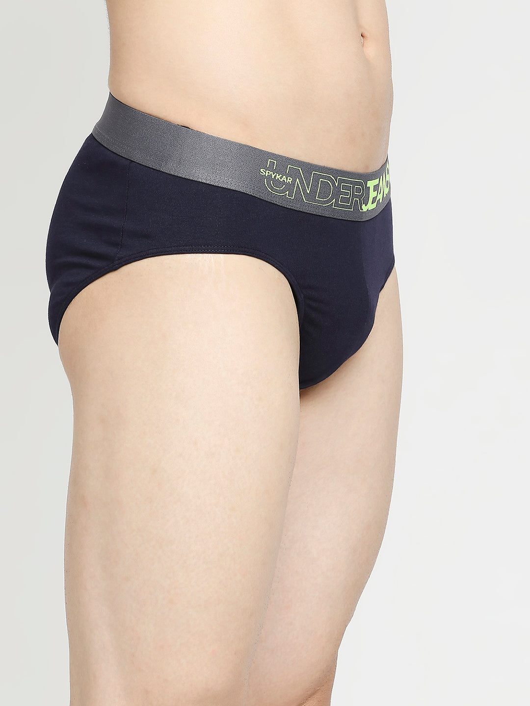 Men Premium Yellow & Navy Blue Cotton Blend Brief - Pack Of 2- UnderJeans by Spykar