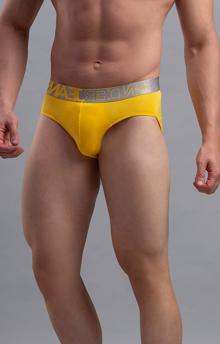 Underjeans by Spykar Men Premium Cotton Blend Yellow Brief