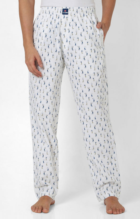 Men Premium White Cotton Printed Pyjama - UnderJeans By Spykar