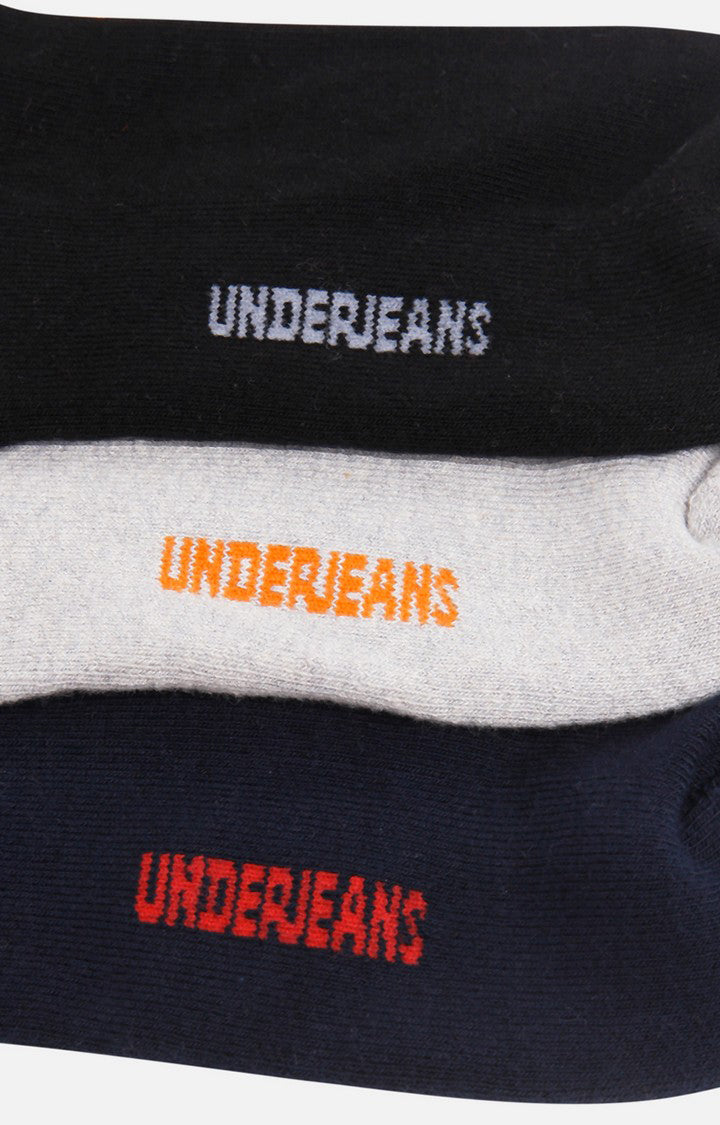 Men Premium Black Navy Grey Ankle Length (Half Terry) (Pack of 3) Socks- UnderJeans by Spykar