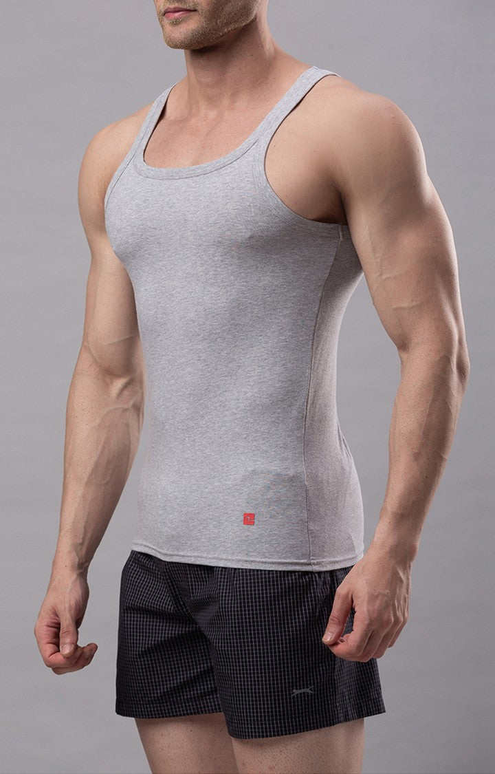 Grey Cotton Lycra Vest (Square Neck)- UnderJeans by Spykar