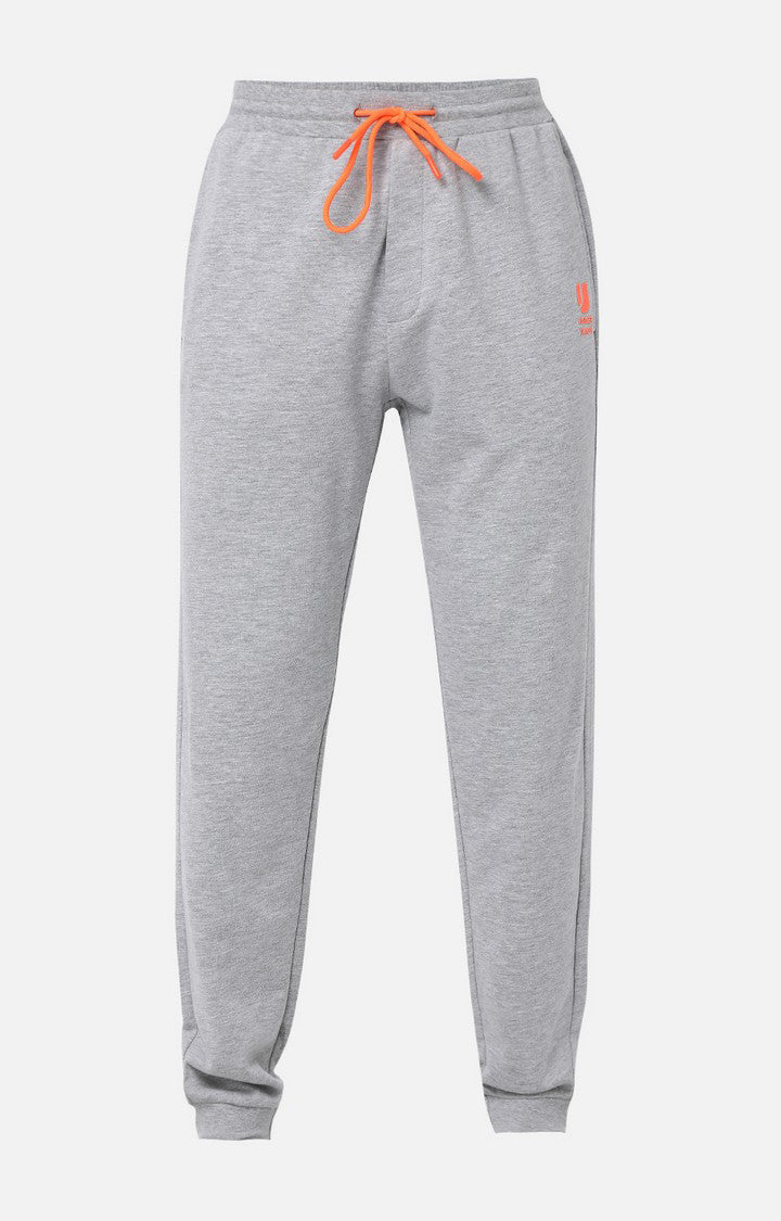 Men Premium Cotton Blend Knitted Grey Trackpants- UnderJeans by Spykar