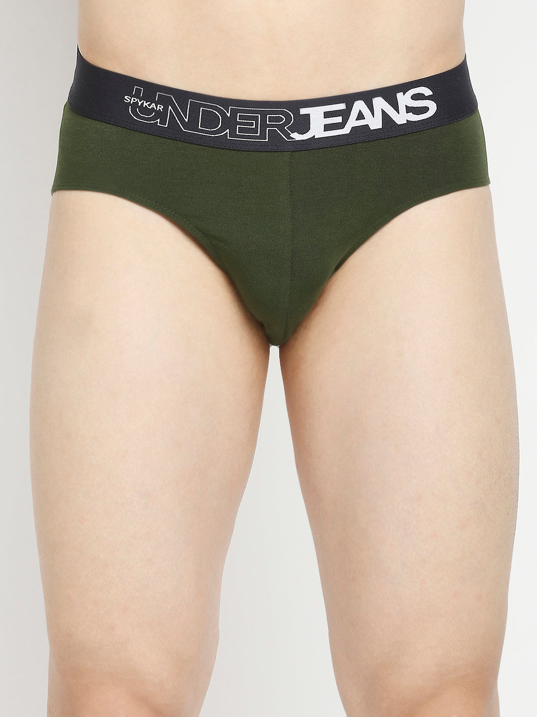 Men Premium Dark Grey & Olive Cotton Blend Brief - Pack Of 2- UnderJeans by Spykar