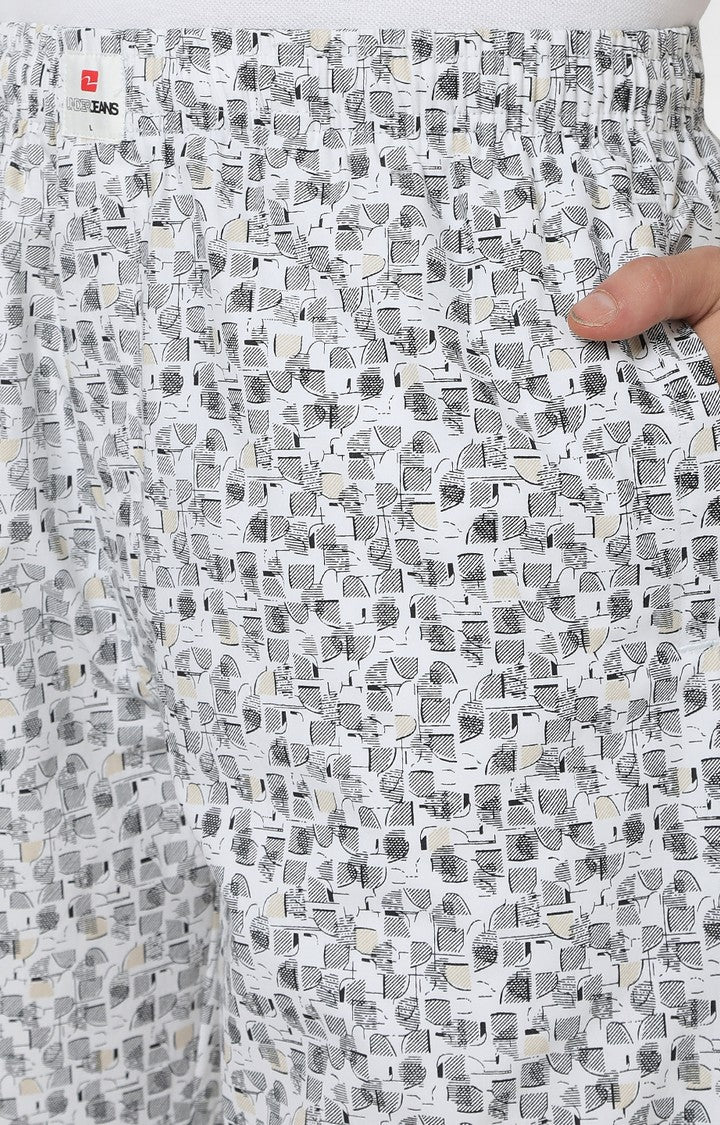 Men Premium White & Black Cotton Printed Pyjama - UnderJeans by Spykar
