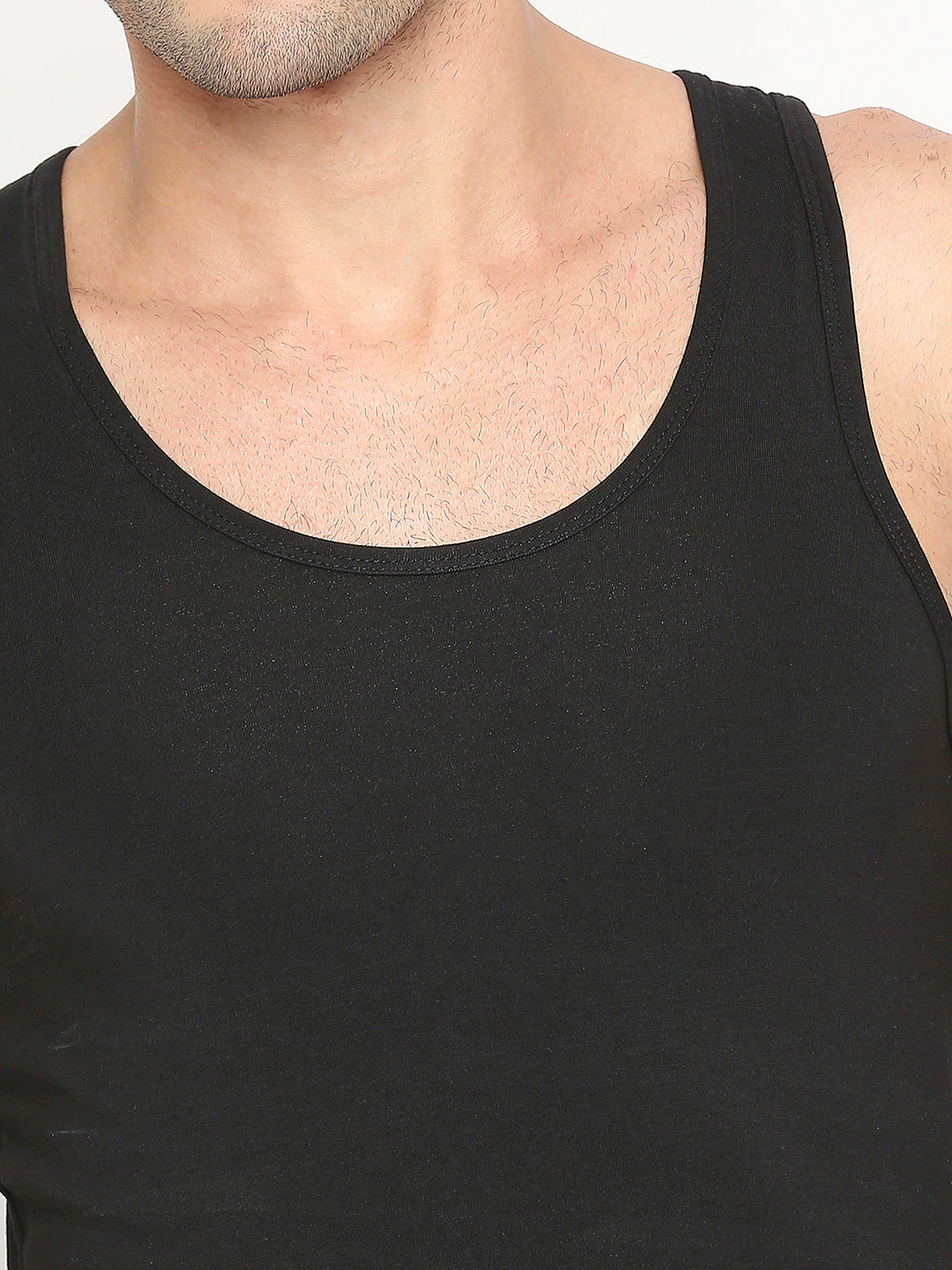 Men Premium Black Cotton Blend Vest - UnderJeans by Spykar