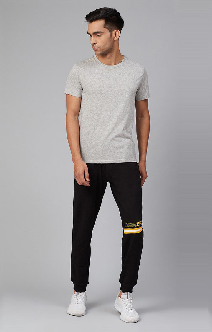 Black Cotton Blend Solid Trackpants- UnderJeans by Spykar