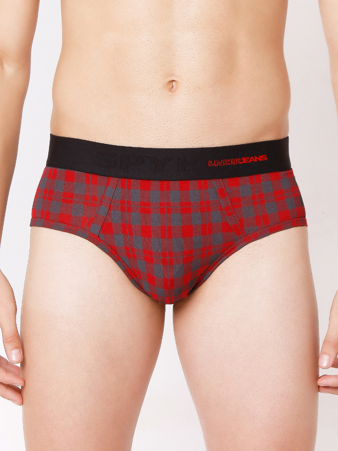 Men Premium Black Check & Maroon Check Cotton Blend Brief (Pack of 2)- UnderJeans by Spykar