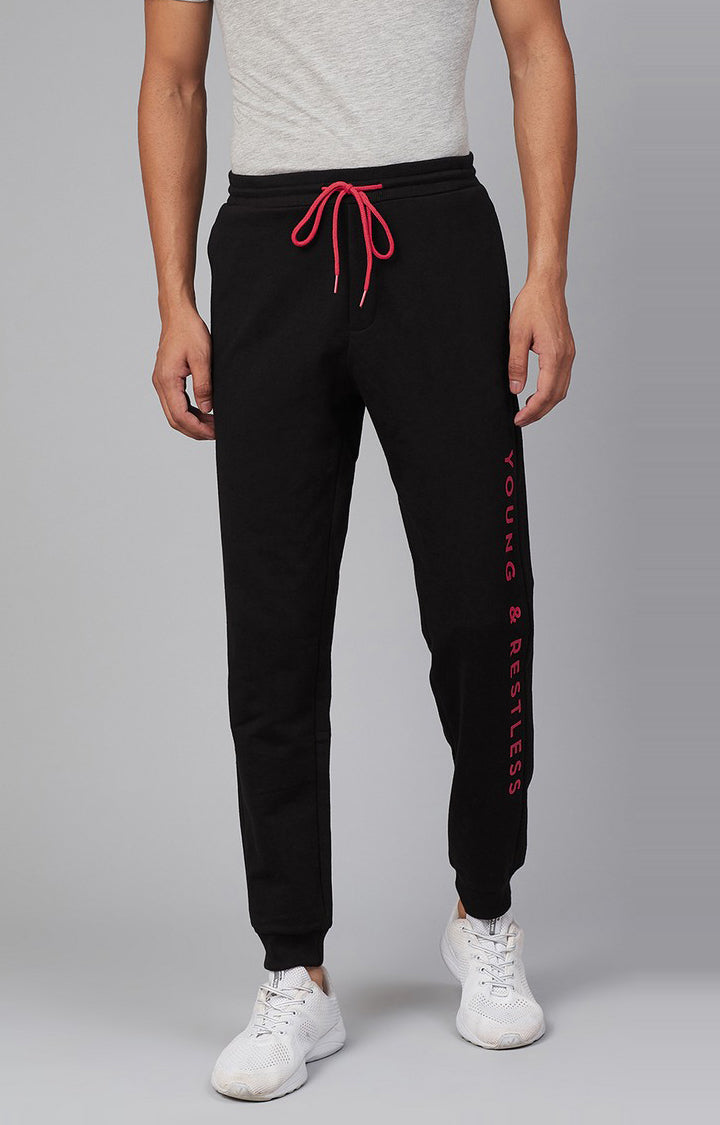 Black Cotton Blend Solid Trackpants- UnderJeans by Spykar