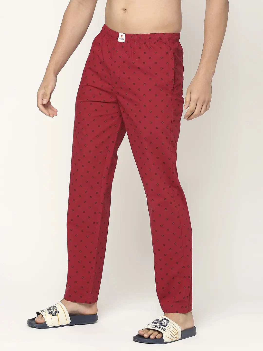 Buy Men Premium Cotton Printed Maroon Pyjama Underjeans By Spykar