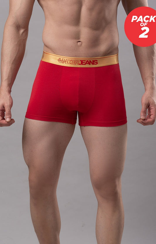 Underjeans by Spykar Men Premium Cotton Blend Red Trunk - (Pack of 2)