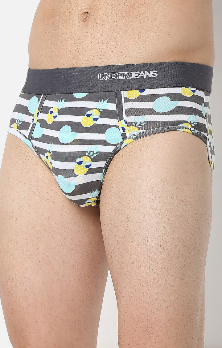 Men Premium Grey Cotton Brief - UnderJeans by Spykar