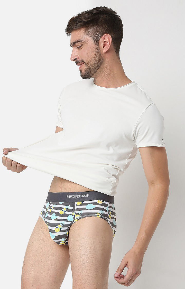 Men Premium Grey Cotton Brief - UnderJeans by Spykar