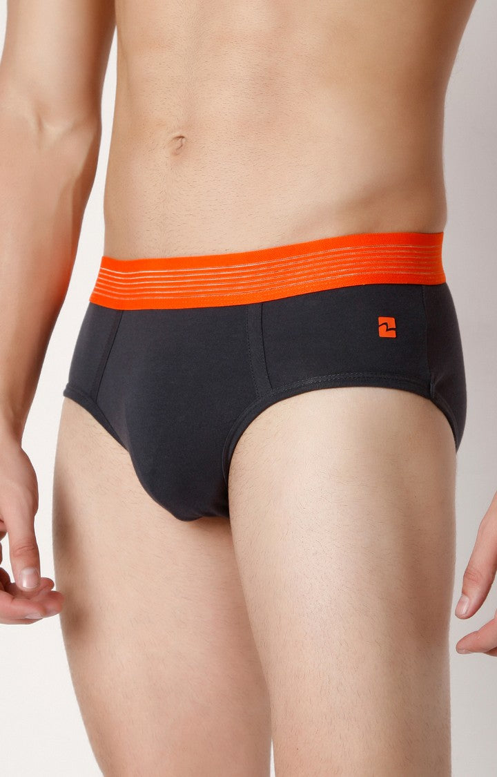 Men Premium Darkgrey Cotton Blend Brief- UnderJeans by Spykar