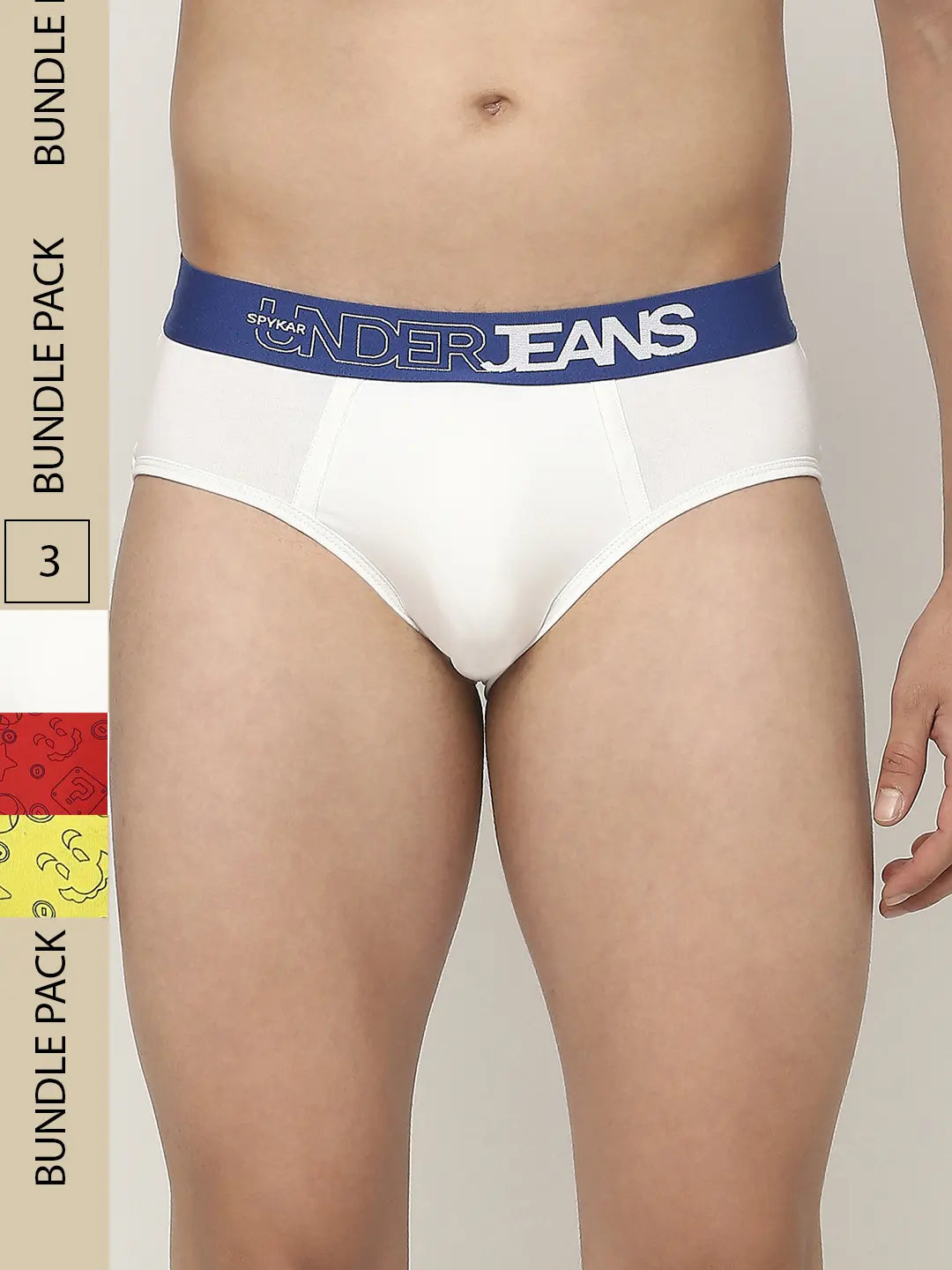 Men Premium Assorted Cotton Blend Printed Brief - Pack Of 3- Underjeans by Spykar