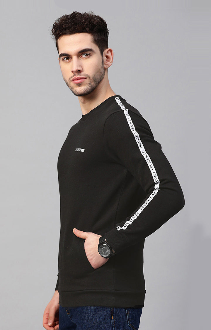 Black Cotton Solid Round Neck Sweatshirts- UnderJeans by Spykar
