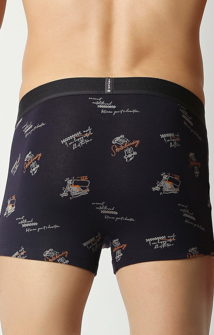 Men Premium Navy Blue Cotton Blend Regular Fit Trunk - UnderJeans by Spykar