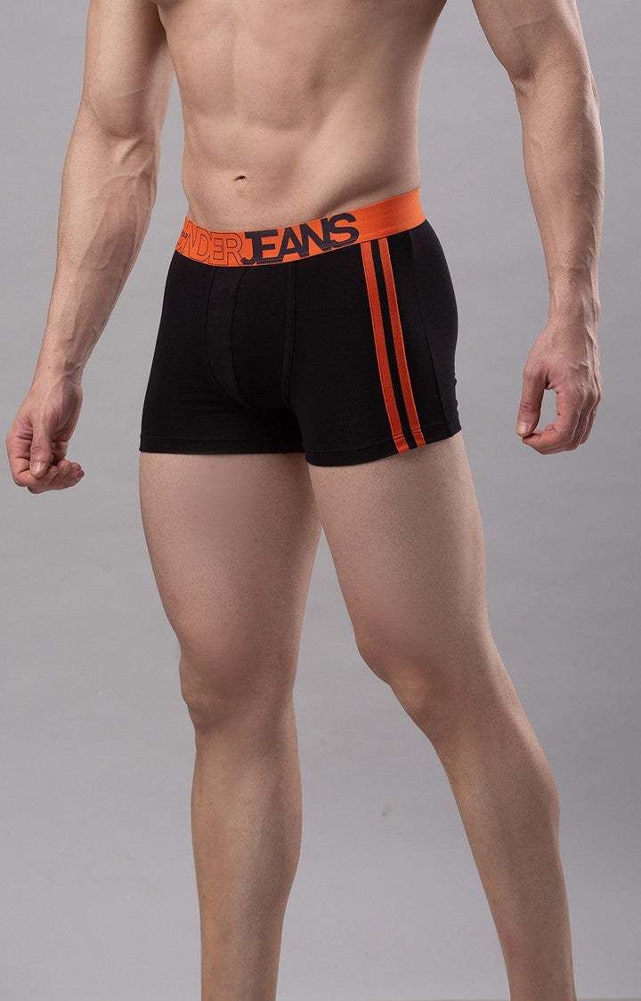 Men Premium Cotton Blend Black-Orange Trunk - (Pack of 2)- UnderJeans by Spykar