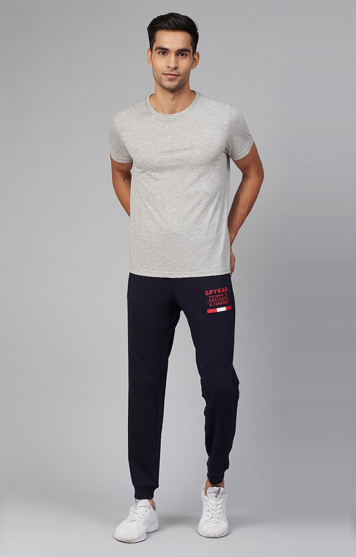 Navy Cotton Blend Solid Trackpants- UnderJeans by Spykar