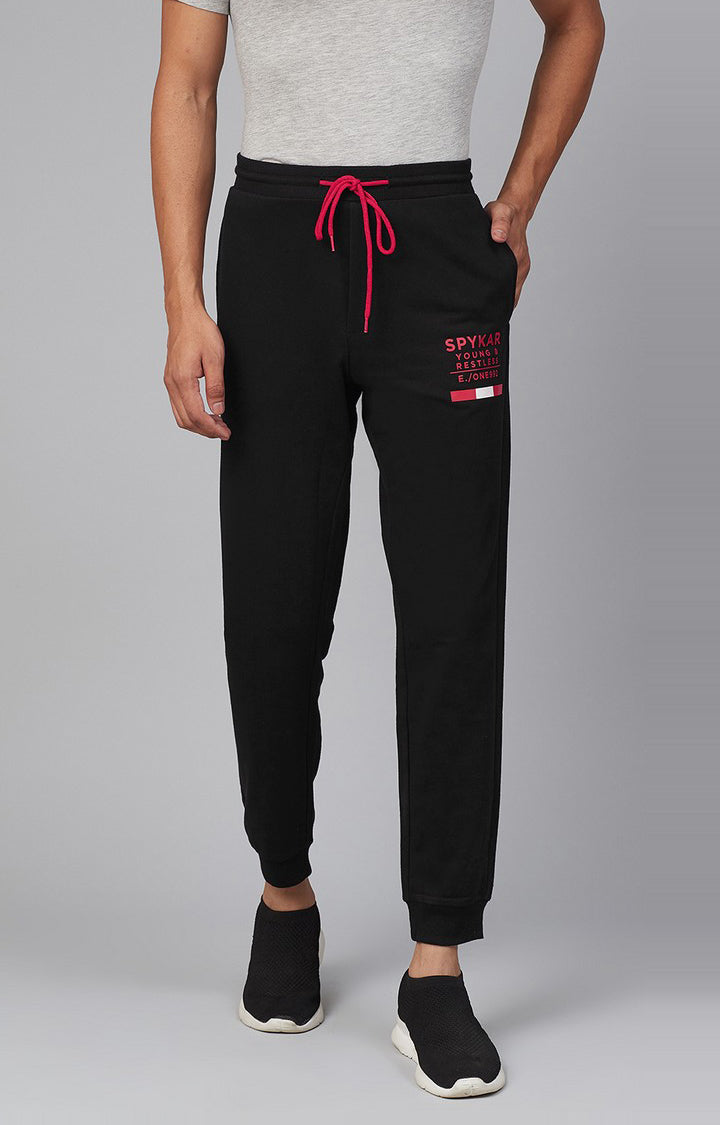 Black Cotton Blend Solid Trackpants- UnderJeans by Spykar