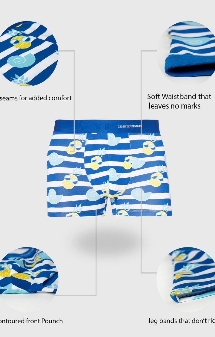 Men Premium White dark blue Cotton Blend Regular Fit Trunk- UnderJeans by Spykar