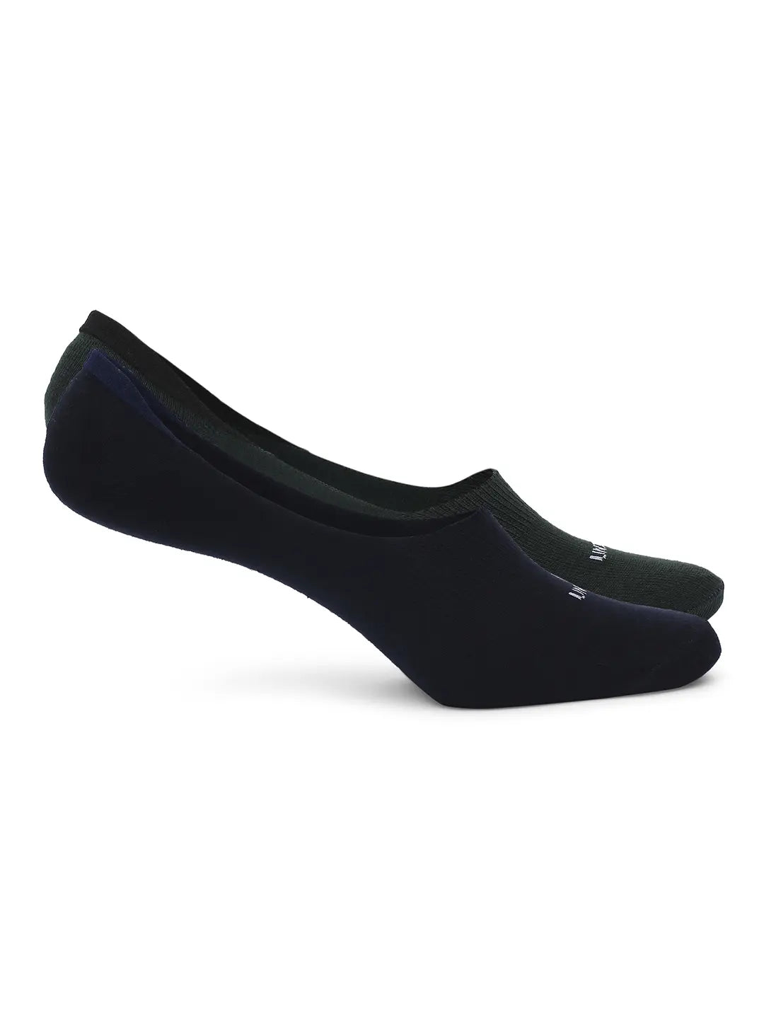 Men Navy & Bottle Green Cotton Blend No Show Socks - Pack Of 2 - Underjeans by Spykar