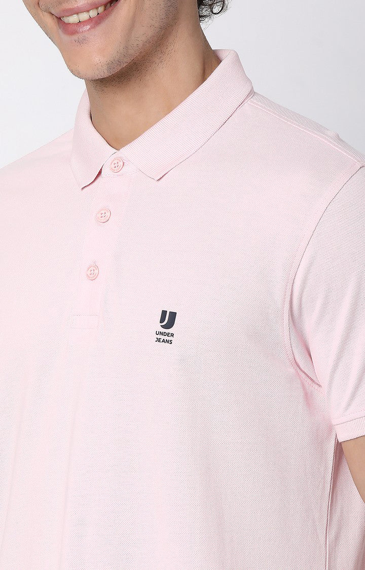 Men Premium Pink Cotton Polo T-Shirts For Men Premium- UnderJeans by Spykar