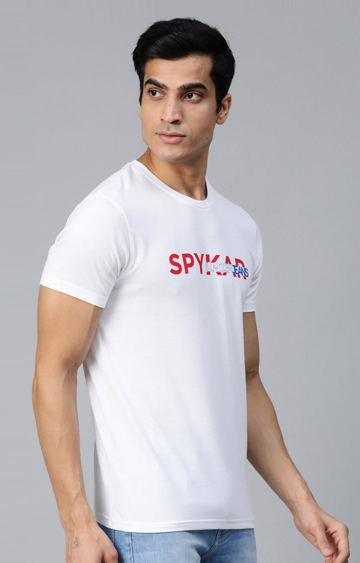 White Cotton Solid Round Neck T-Shirts- UnderJeans by Spykar